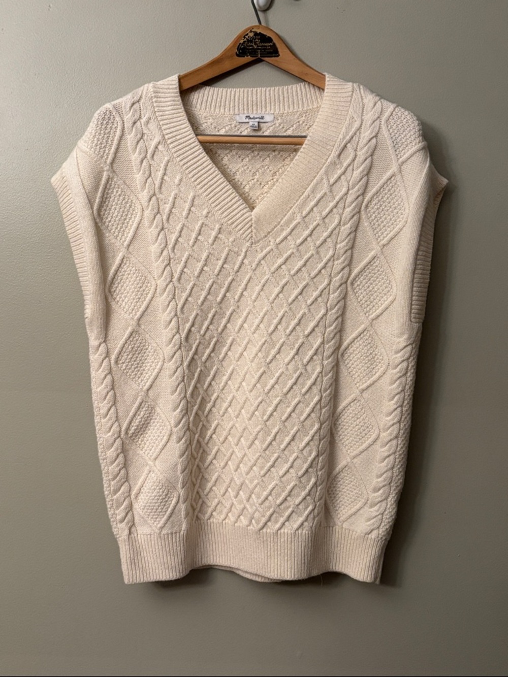 Madewell Oversized Wool Blend Cream Sweater Vest EUC!! Generous Size XS